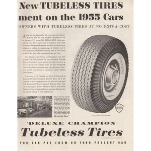 1955 Firestone Deluxe Champion Tubeless Tires Vintage Print Ad Man Cave Decor